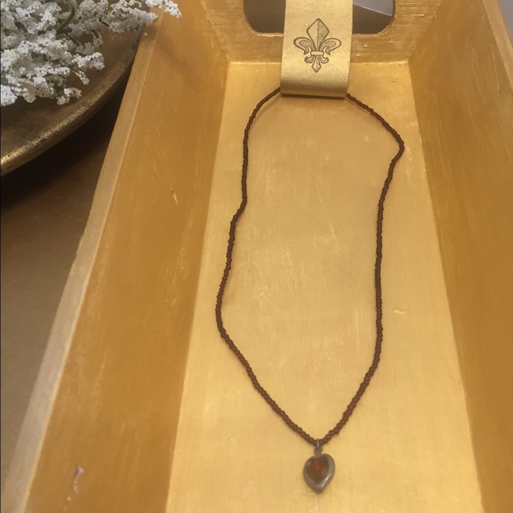 Brown Beaded Choker Necklace w/Heart⚜️